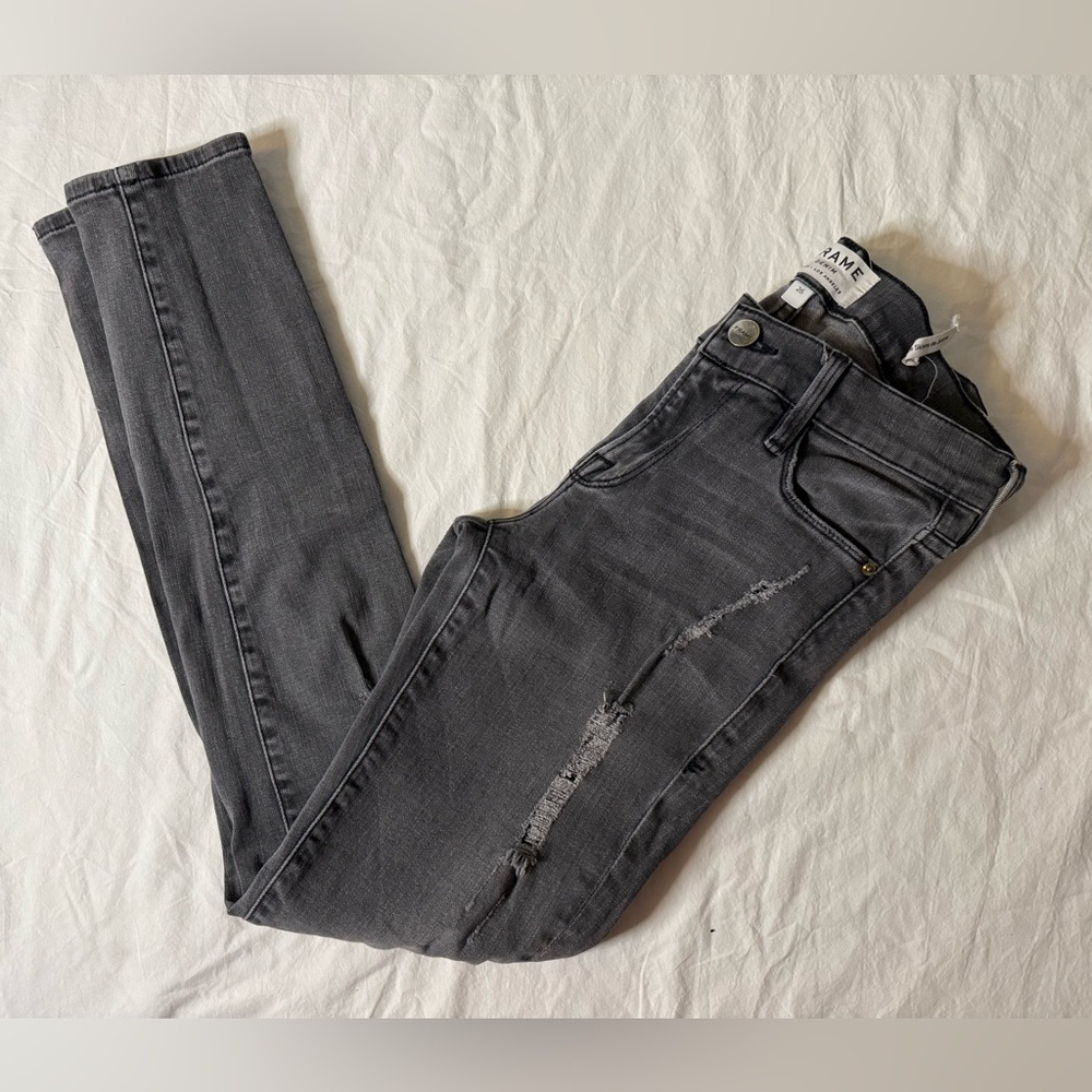 Frame Le Skinny de Jeanne Grey Distressed Low Rise Skinny Jeans 26 - Picture 13 of 13